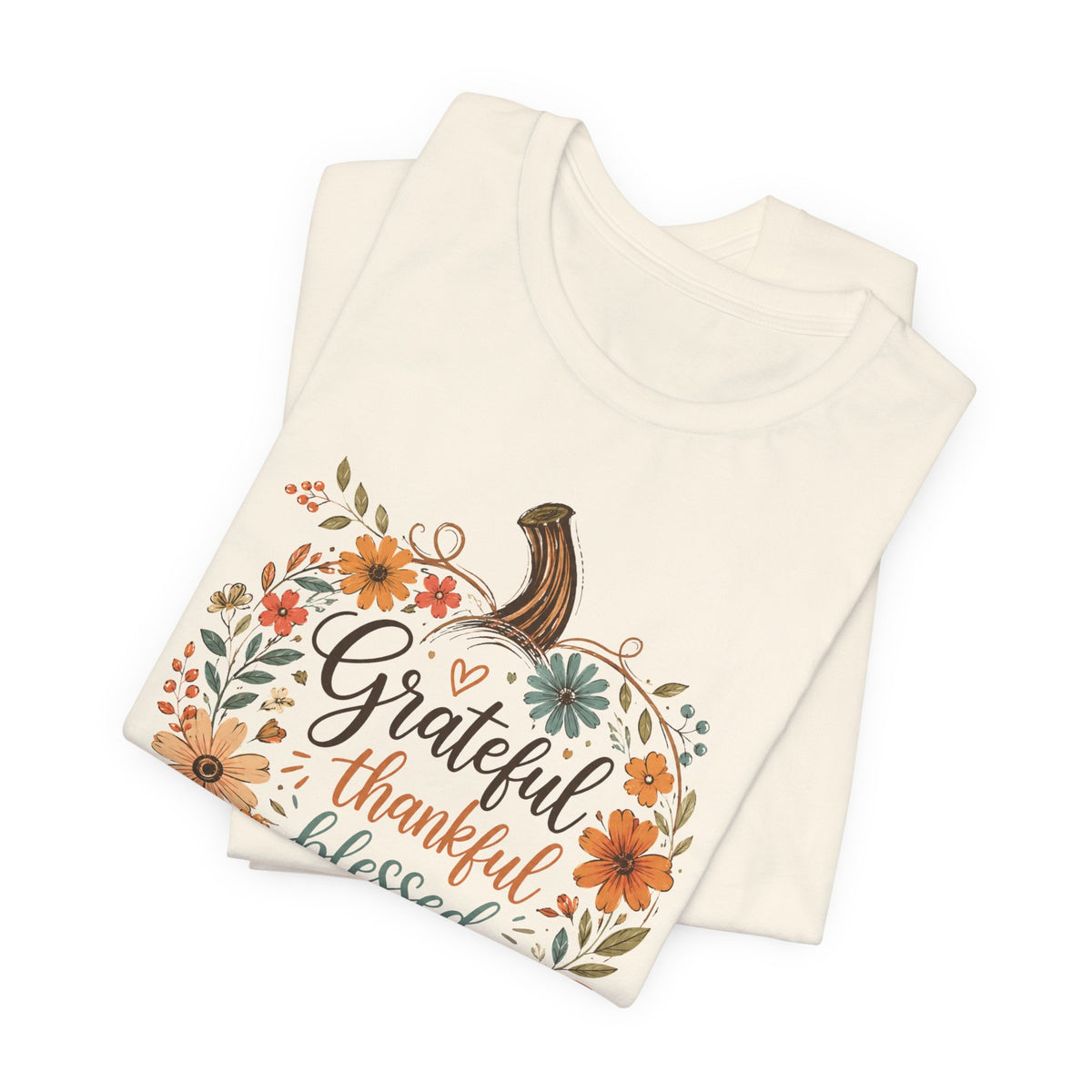 Grateful Thankful Blessed Floral Pumpkin Bella Canvas 3001