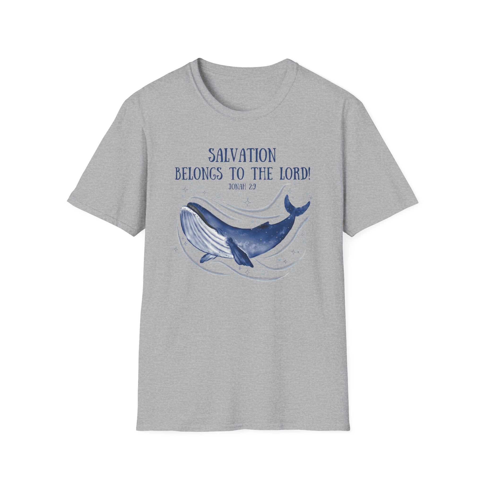 Salvation Belongs to the Lord Blue Whale Jonah 2_9 Bible Verse Shirt Gildan 64000 T-Shirt