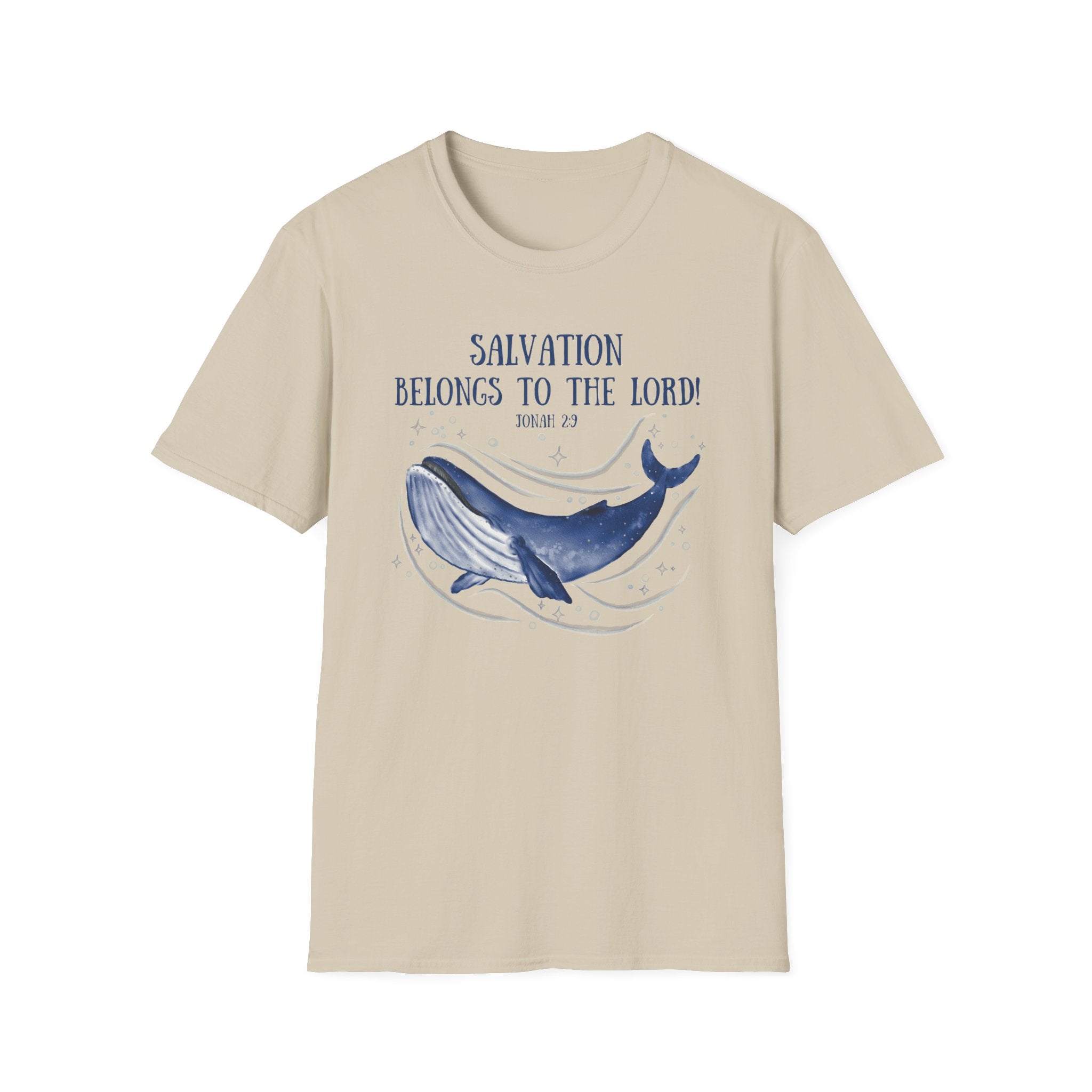 Salvation Belongs to the Lord Blue Whale Jonah 2_9 Bible Verse Shirt Gildan 64000 T-Shirt