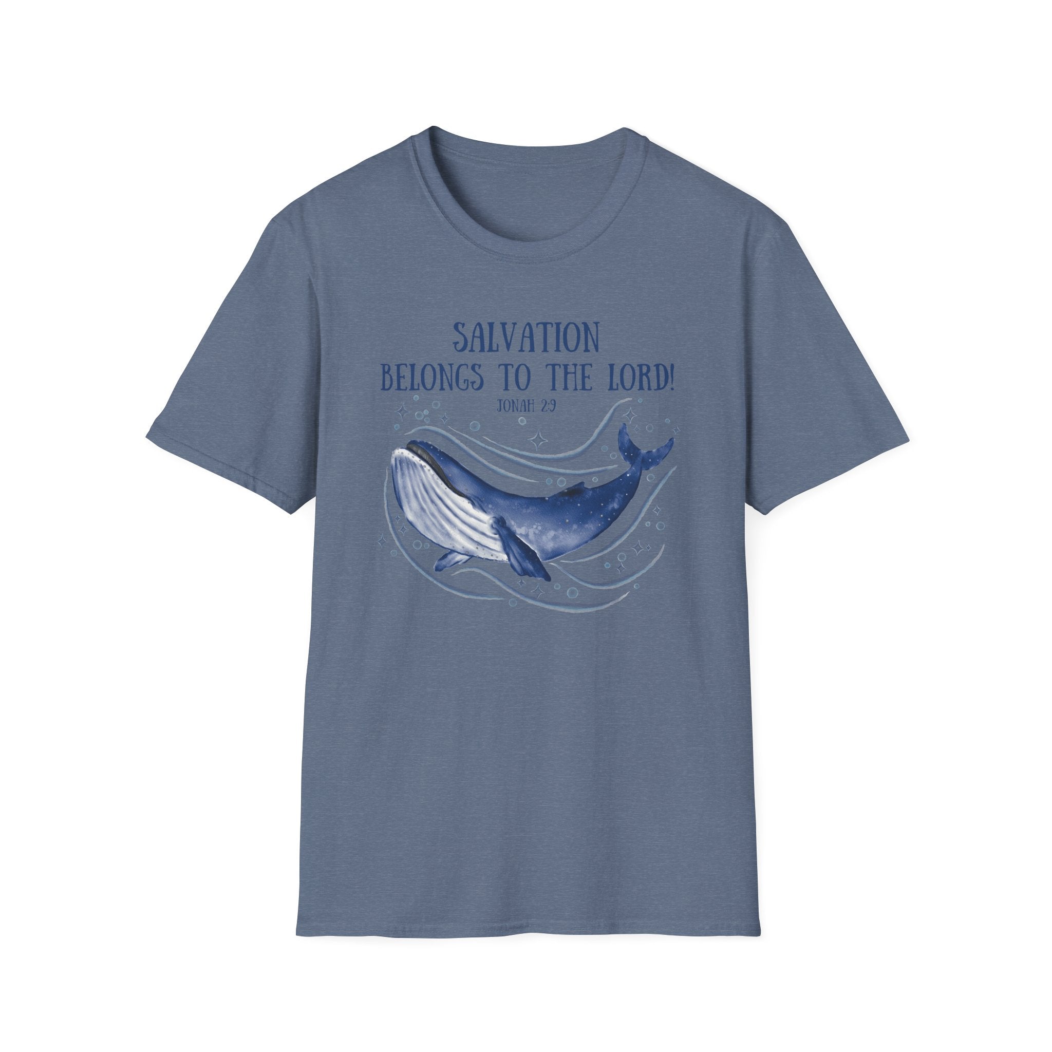 Salvation Belongs to the Lord Blue Whale Jonah 2_9 Bible Verse Shirt Gildan 64000 T-Shirt