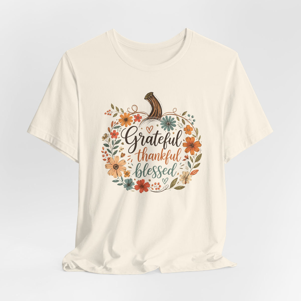 Grateful Thankful Blessed Floral Pumpkin Bella Canvas 3001