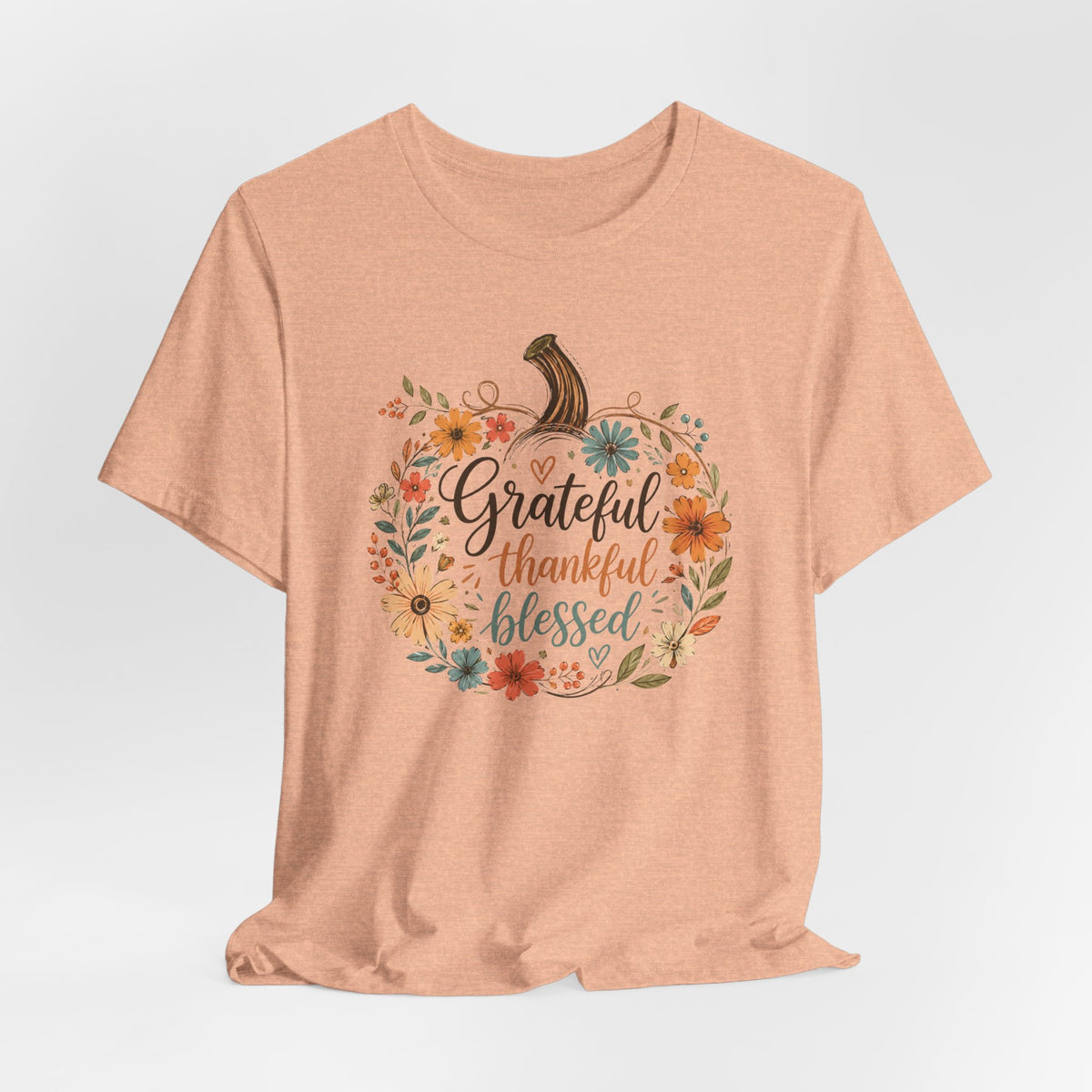 Grateful Thankful Blessed Floral Pumpkin Bella Canvas 3001