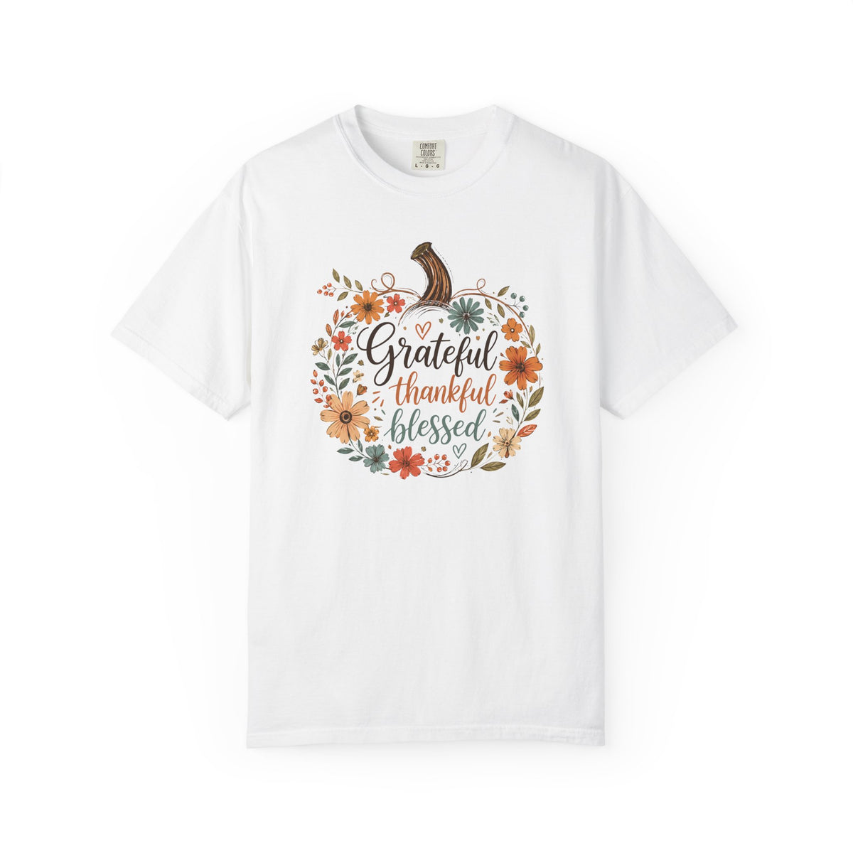 Grateful Thankful Blessed Floral Pumpkin - Comfort Colors 1717