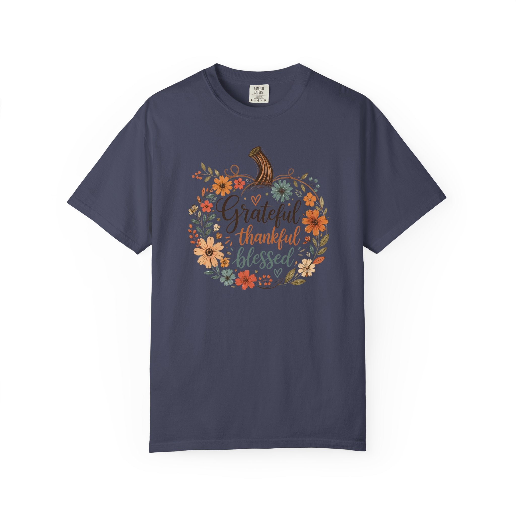 Grateful Thankful Blessed Floral Pumpking Comfort Colors T-shirt