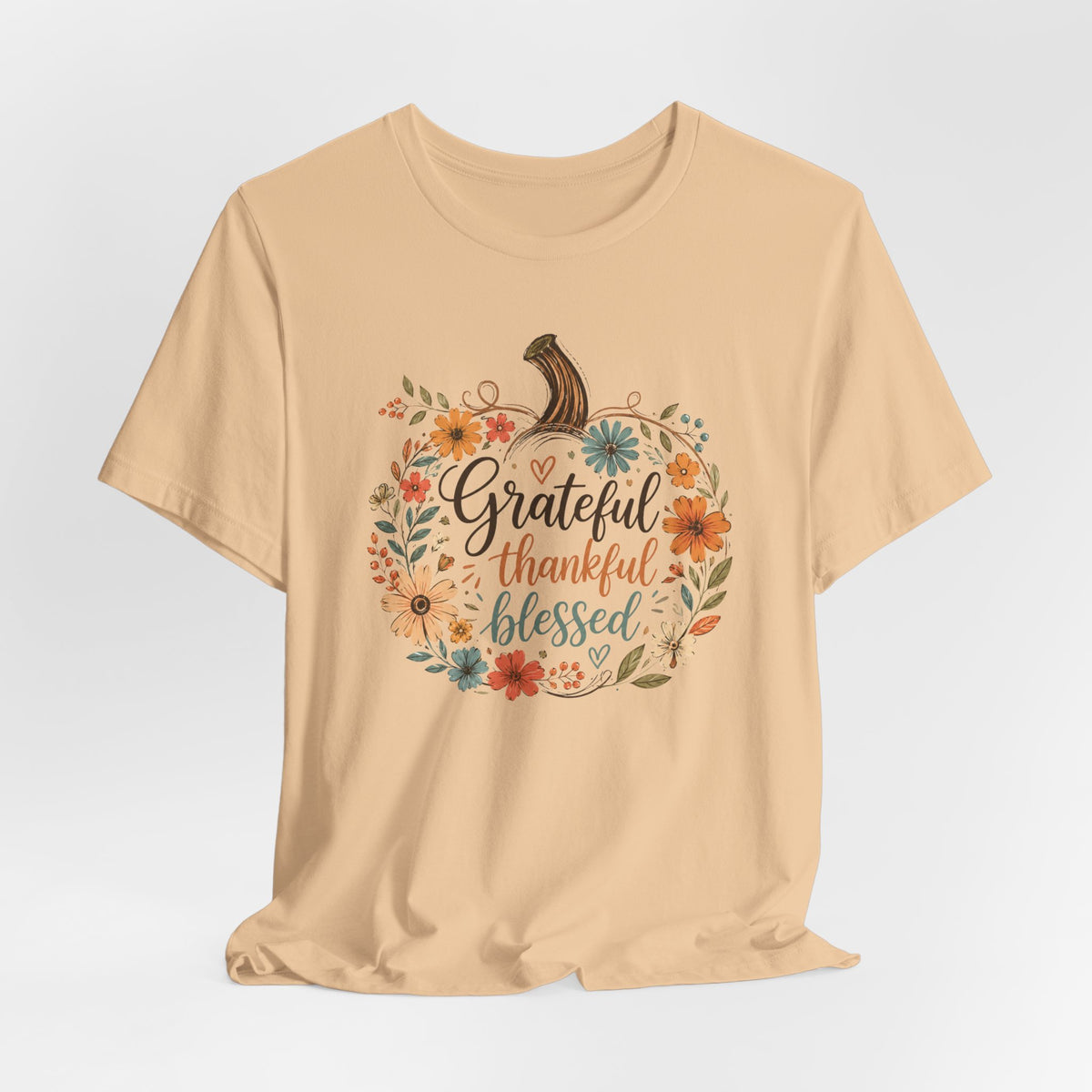Grateful Thankful Blessed Floral Pumpkin Bella Canvas 3001
