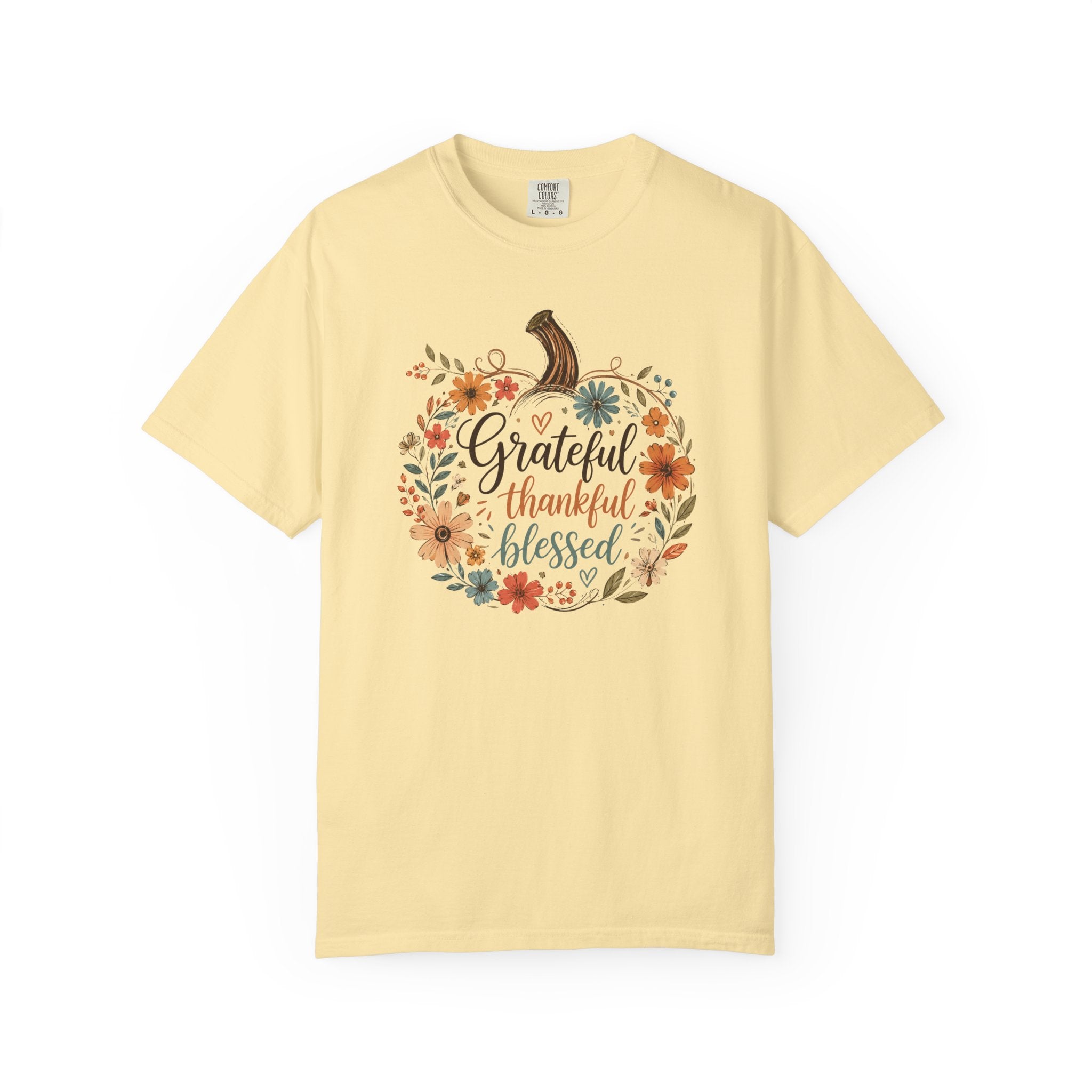 Grateful Thankful Blessed Floral Pumpking Comfort Colors T-shirt