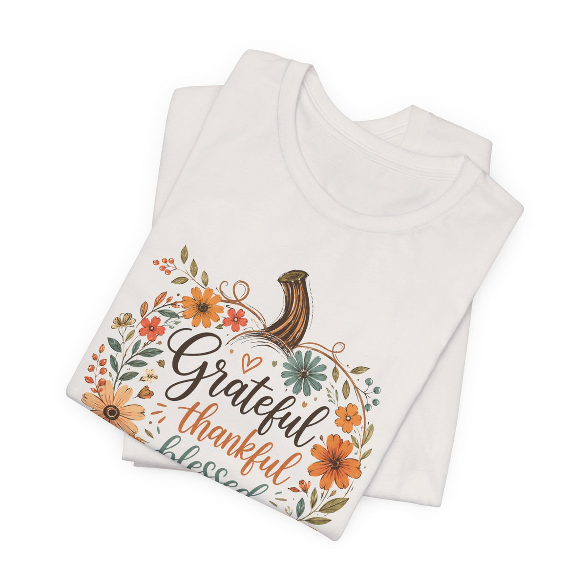 Grateful Thankful Blessed Floral Pumpkin Bella Canvas 3001