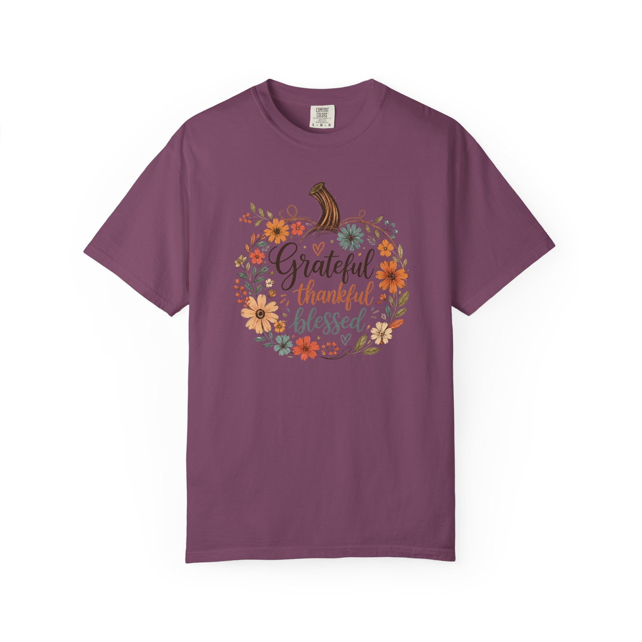 Grateful Thankful Blessed Floral Pumpking Comfort Colors T-shirt