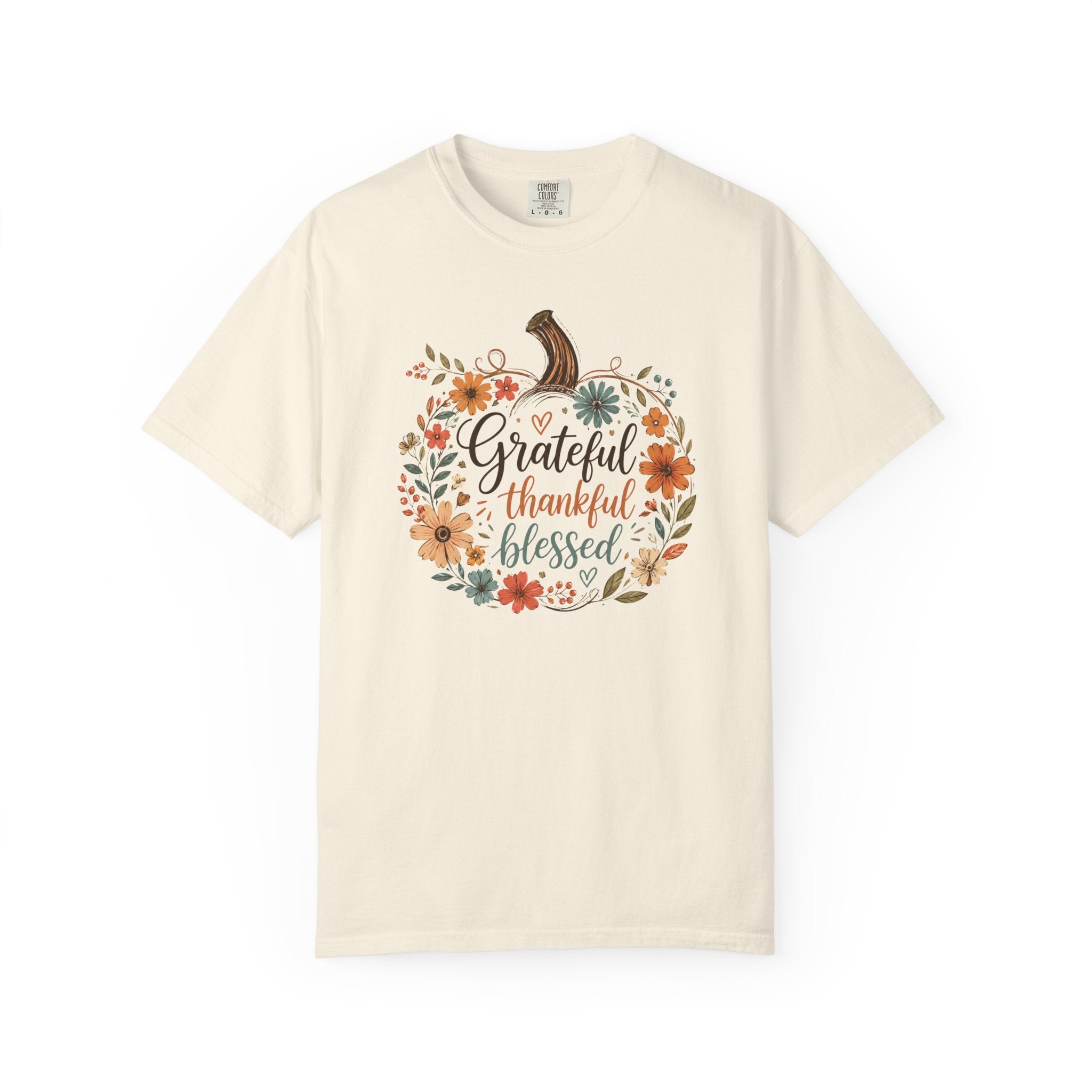 Grateful Thankful Blessed Floral Pumpking Comfort Colors T-shirt