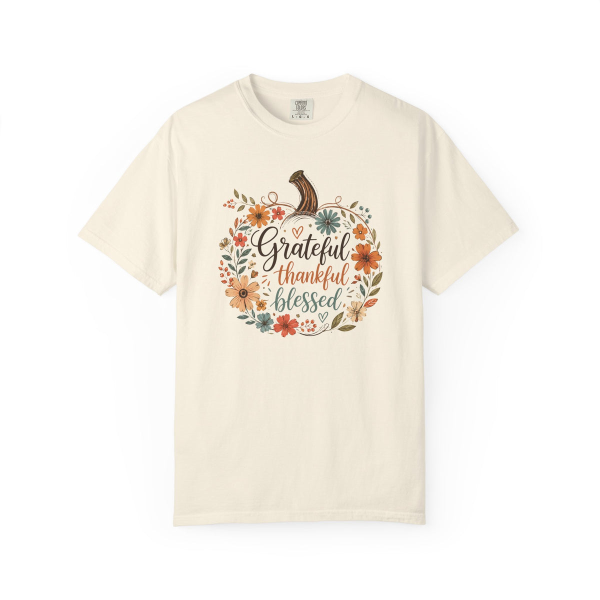 Grateful Thankful Blessed Floral Pumpkin - Comfort Colors 1717