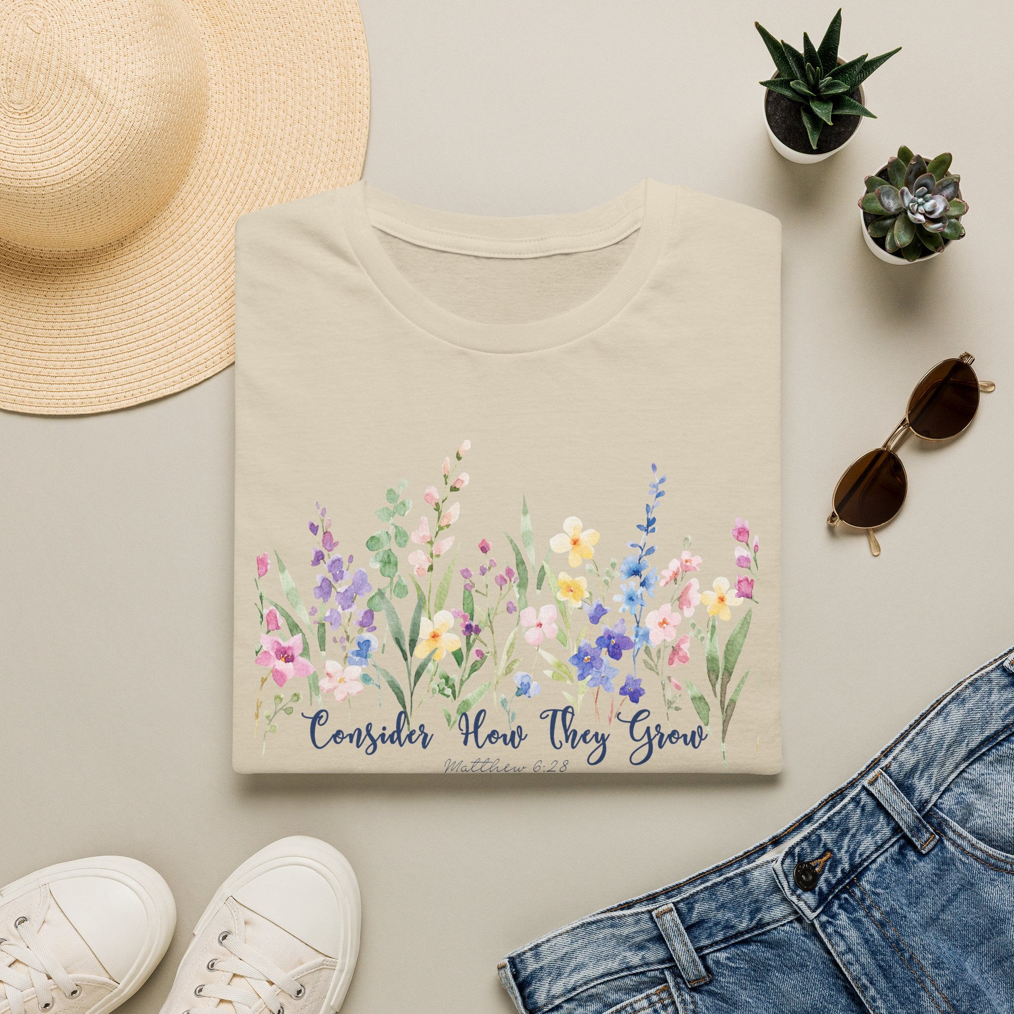 Consider How They Grow Matthew 6 Bible Verse Shirt Gildan 64000 T-Shirt