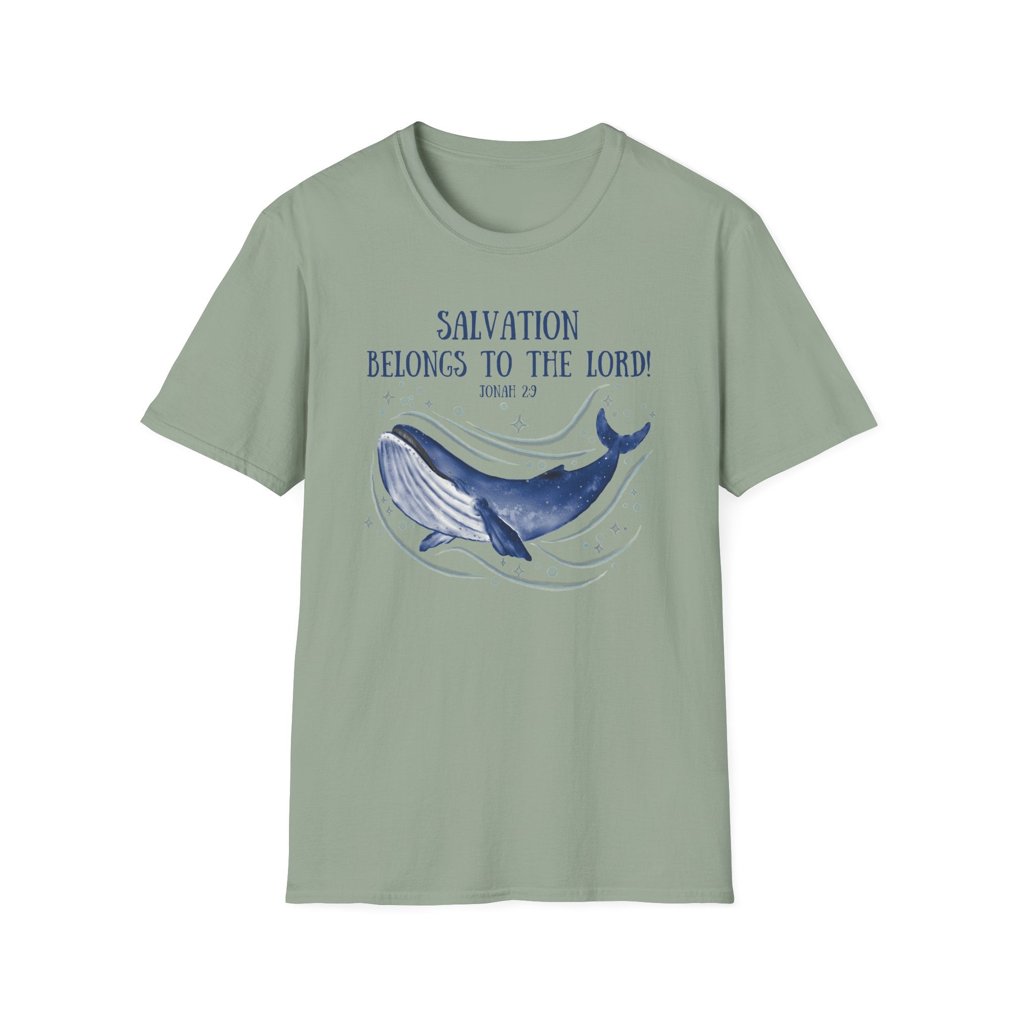Salvation Belongs to the Lord Blue Whale Jonah 2_9 Bible Verse Shirt Gildan 64000 T-Shirt