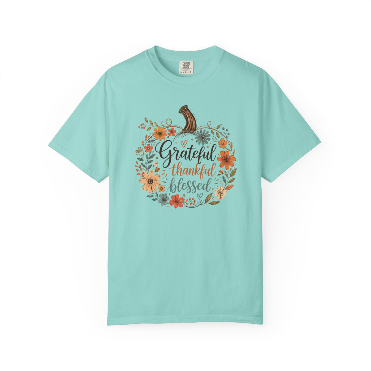 Grateful Thankful Blessed Floral Pumpkin - Comfort Colors 1717