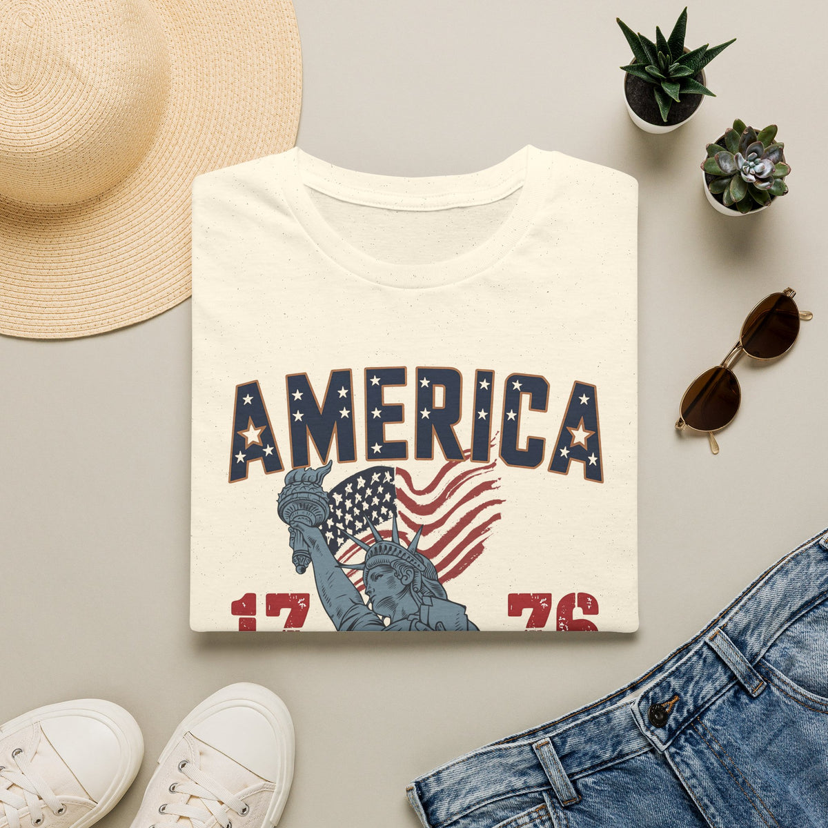 America 1776 Land of the Free Patriotic Tshirt - Gildan 64K