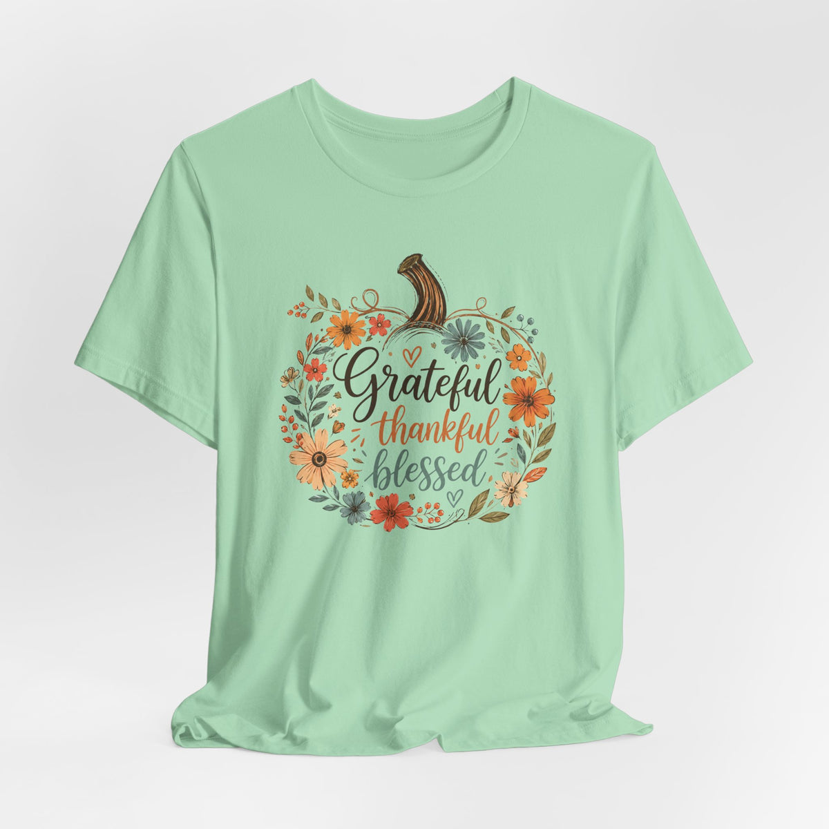 Grateful Thankful Blessed Floral Pumpkin Bella Canvas 3001