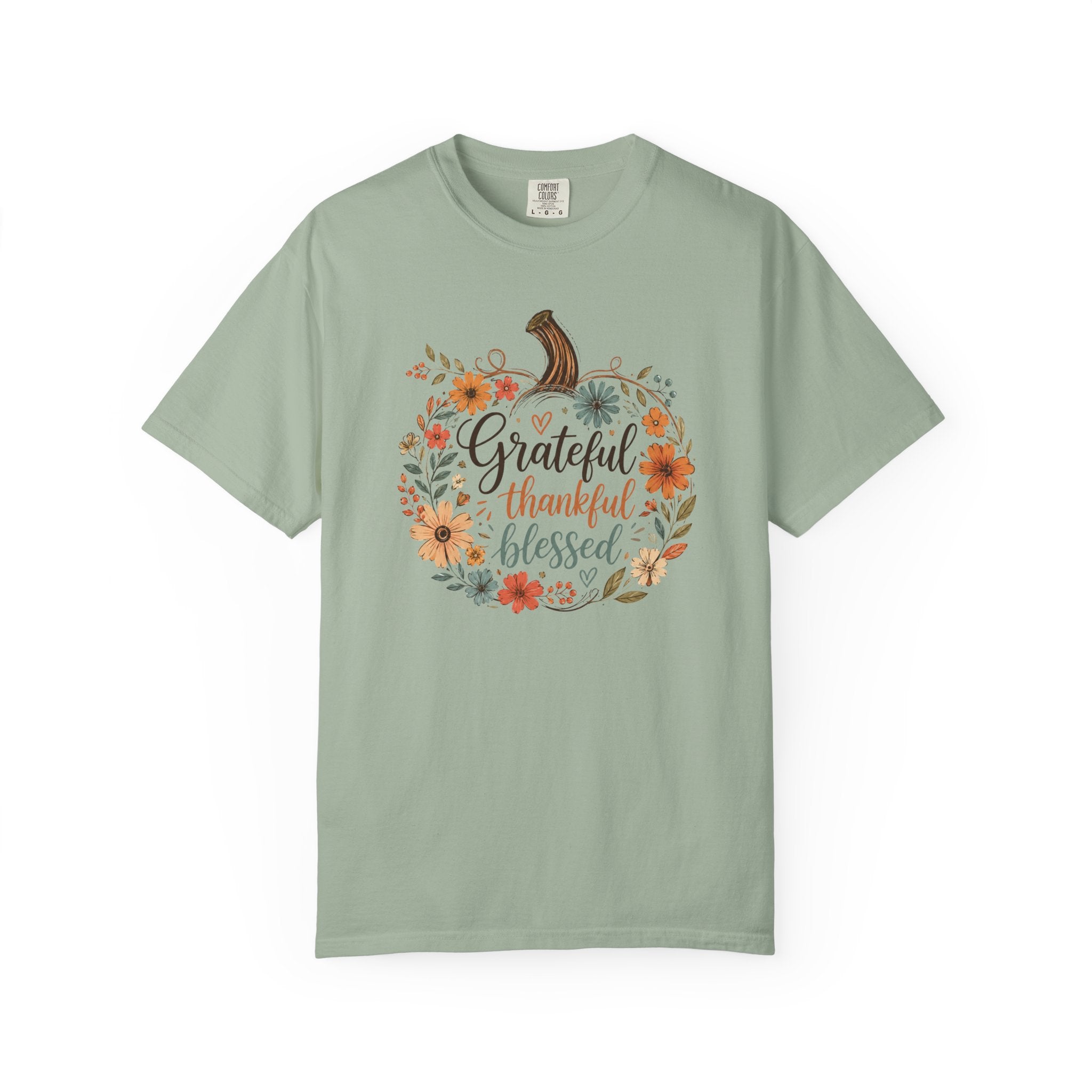 Grateful Thankful Blessed Floral Pumpking Comfort Colors T-shirt