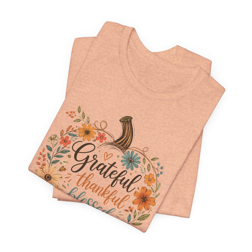 Grateful Thankful Blessed Floral Pumpkin Bella Canvas 3001