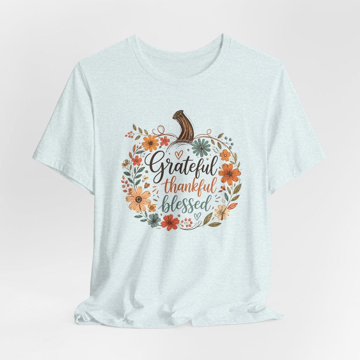 Grateful Thankful Blessed Floral Pumpkin Bella Canvas 3001