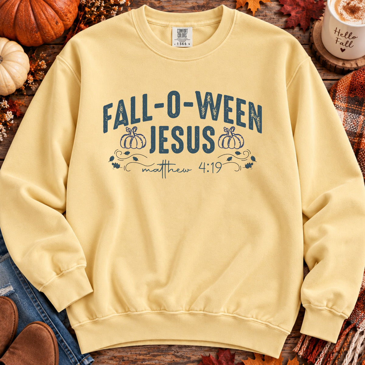 Fall-O-Ween Jesus Bible Verse Sweatshirt - Comfort Colors