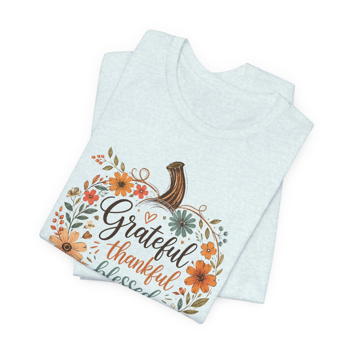 Grateful Thankful Blessed Floral Pumpkin Bella Canvas 3001