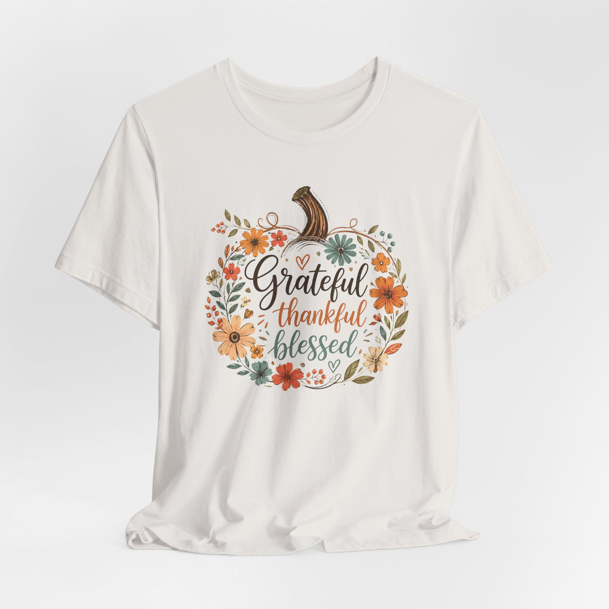 Grateful Thankful Blessed Floral Pumpkin Bella Canvas 3001