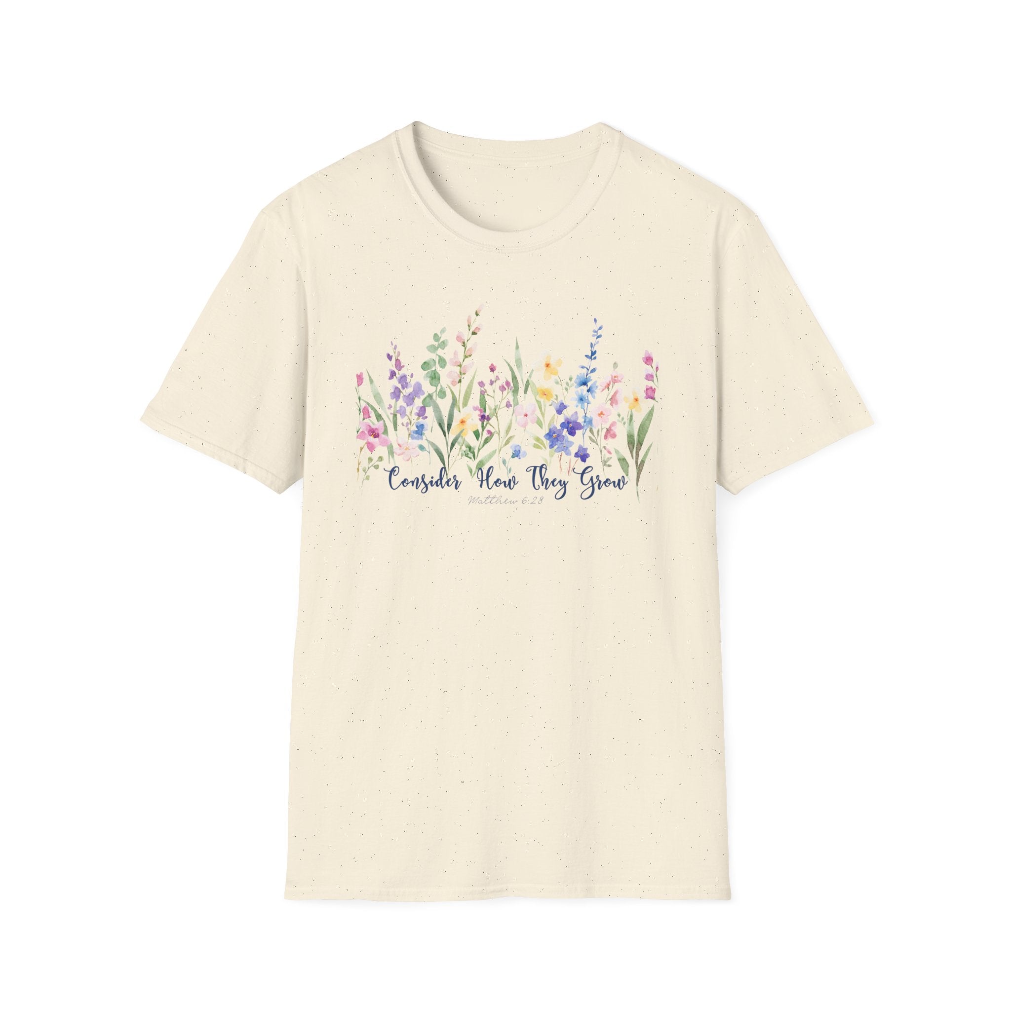 Consider How They Grow Matthew 6 Bible Verse Shirt Gildan 64000 T-Shirt