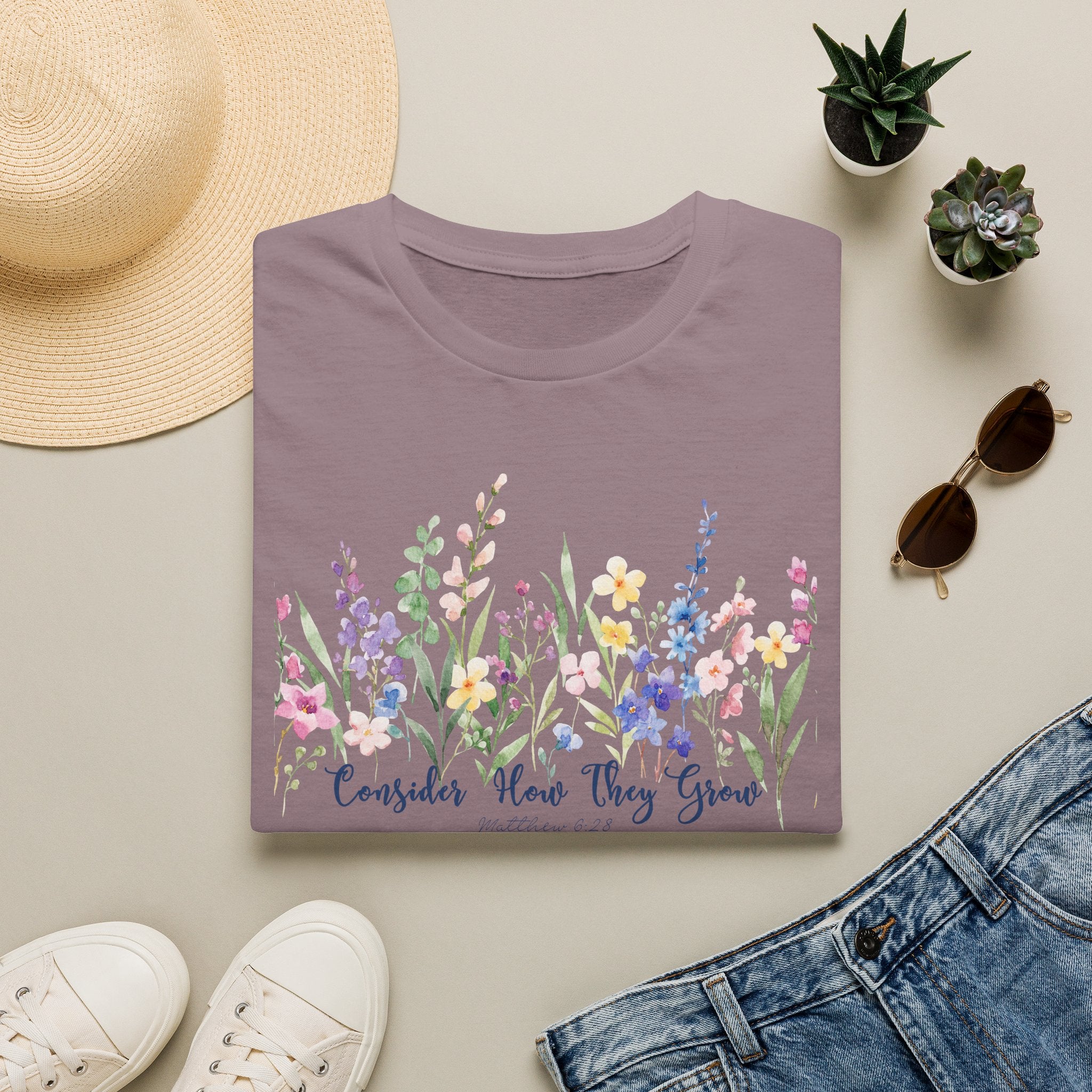 Consider How They Grow Matthew 6 Bible Verse Shirt Gildan 64000 T-Shirt