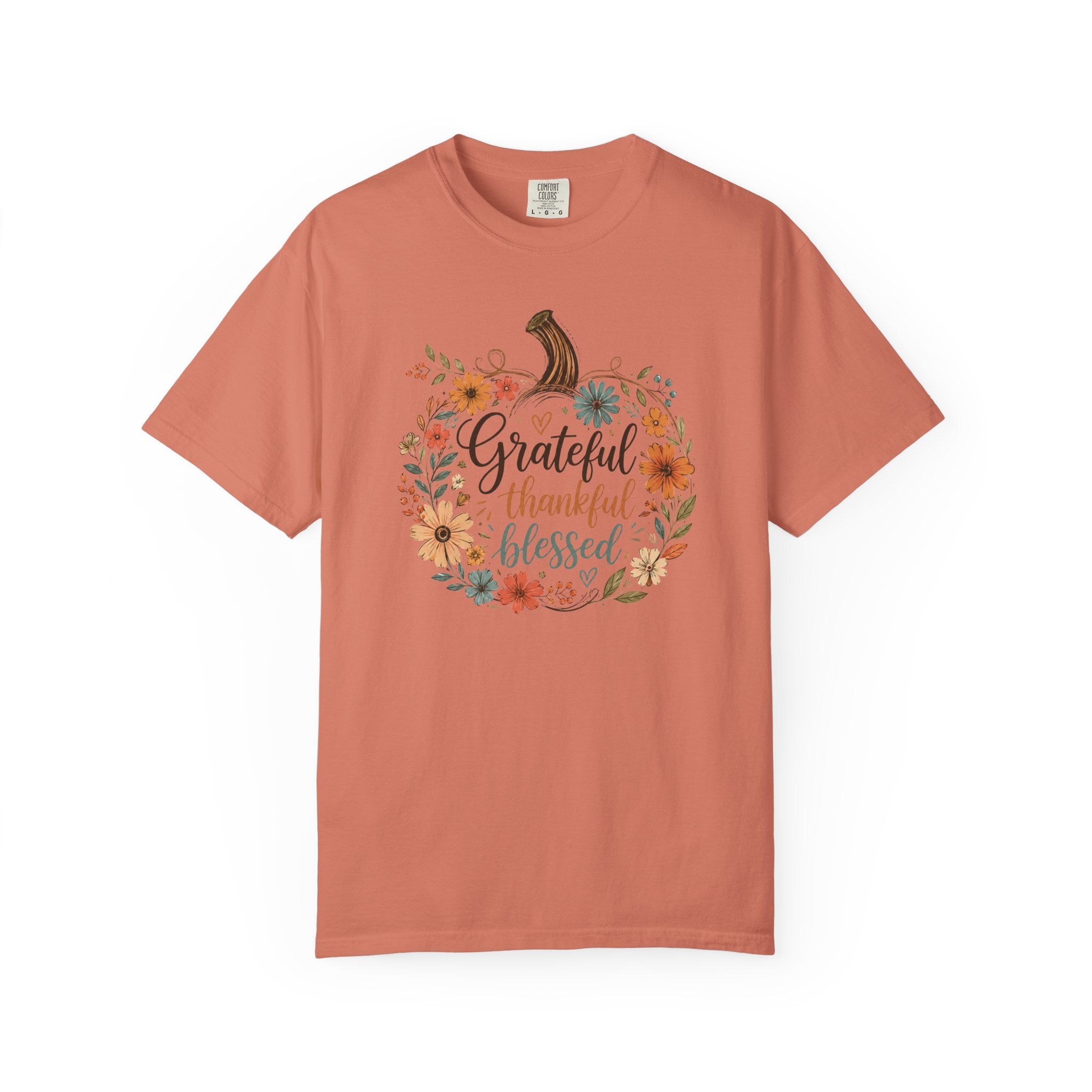 Grateful Thankful Blessed Floral Pumpking Comfort Colors T-shirt
