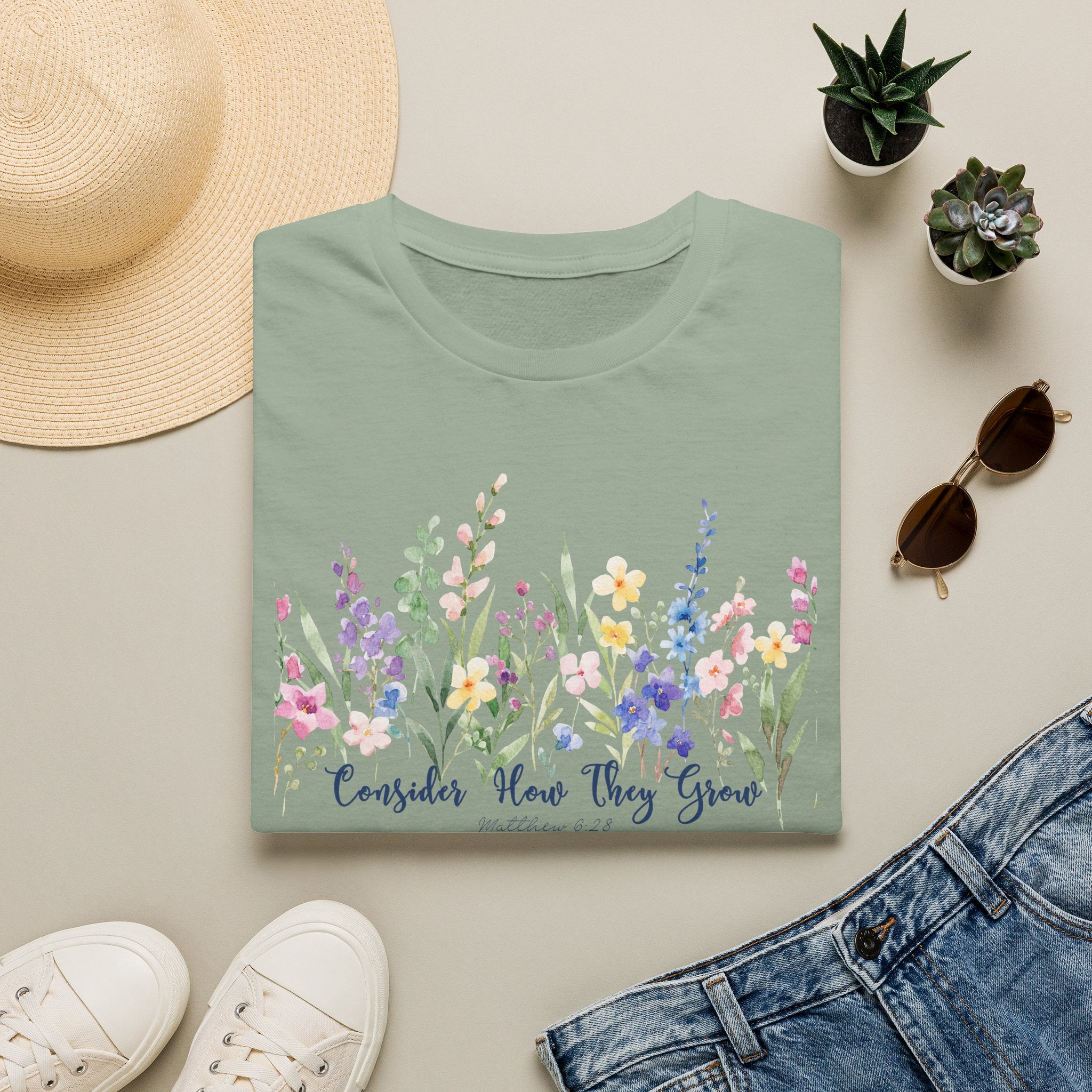 Consider How They Grow Matthew 6 Bible Verse Shirt Gildan 64000 T-Shirt