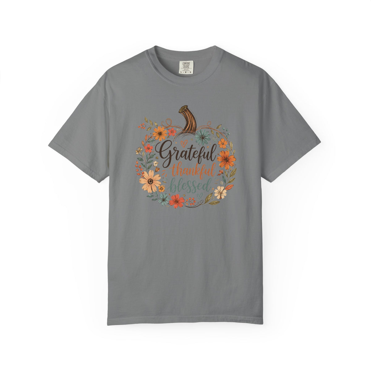 Grateful Thankful Blessed Floral Pumpkin - Comfort Colors 1717