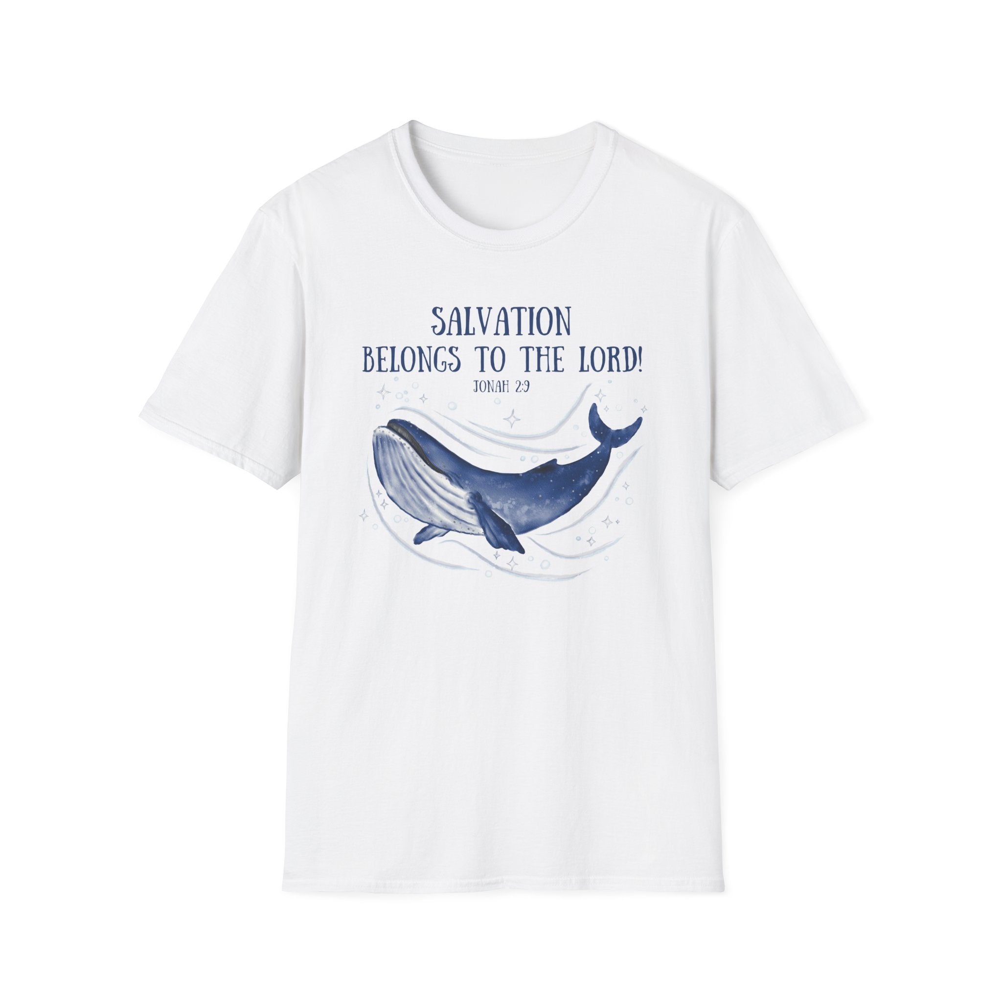 Salvation Belongs to the Lord Blue Whale Jonah 2_9 Bible Verse Shirt Gildan 64000 T-Shirt