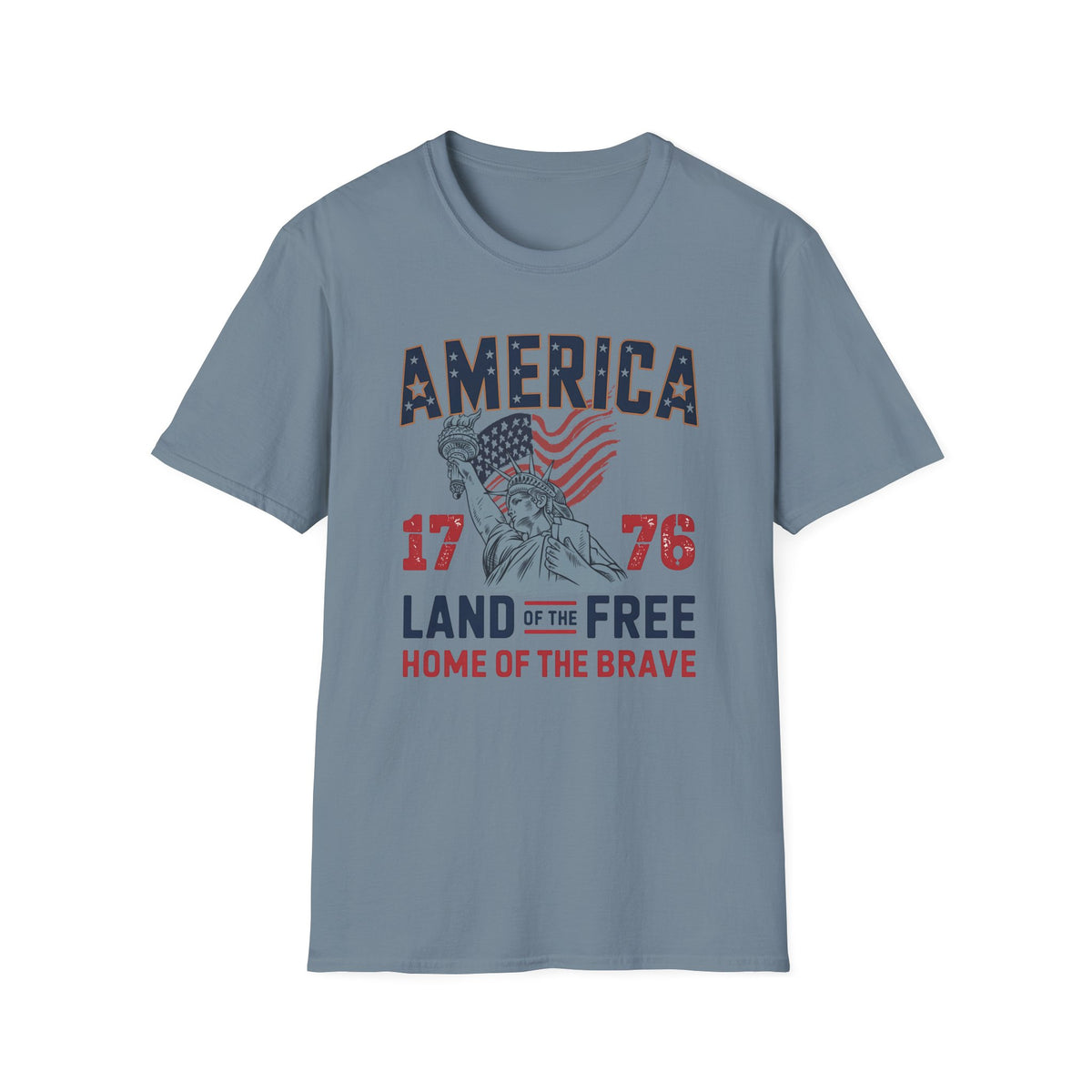 America 1776 Land of the Free Patriotic Tshirt - Gildan 64K