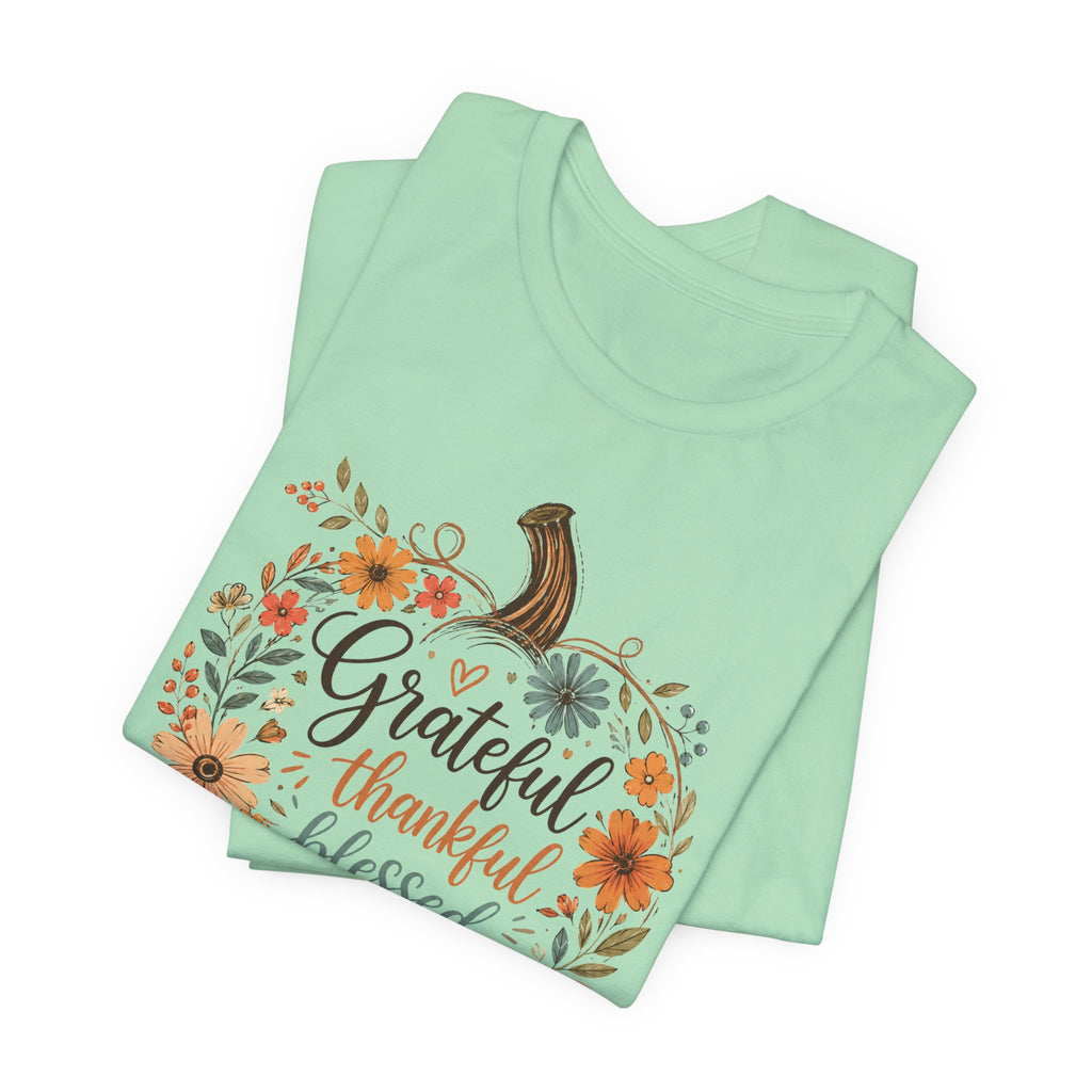 Grateful Thankful Blessed Floral Pumpkin Bella Canvas 3001