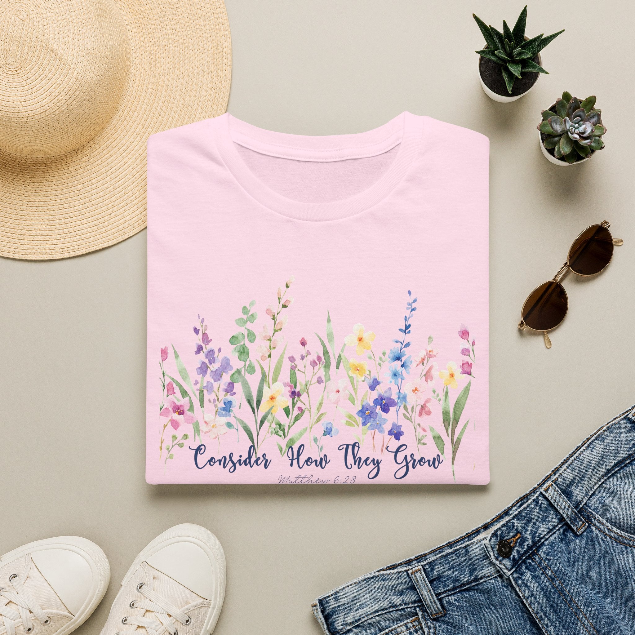 Consider How They Grow Matthew 6 Bible Verse Shirt Gildan 64000 T-Shirt