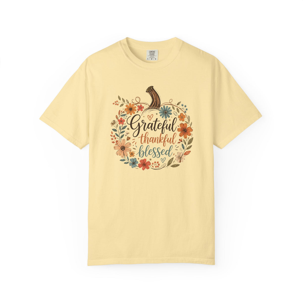 Grateful Thankful Blessed Floral Pumpkin - Comfort Colors 1717