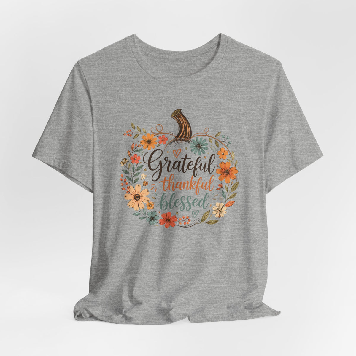 Grateful Thankful Blessed Floral Pumpkin Bella Canvas 3001