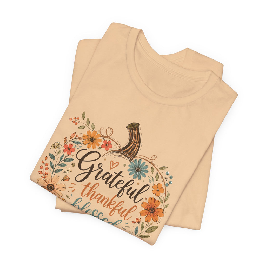 Grateful Thankful Blessed Floral Pumpkin Bella Canvas 3001