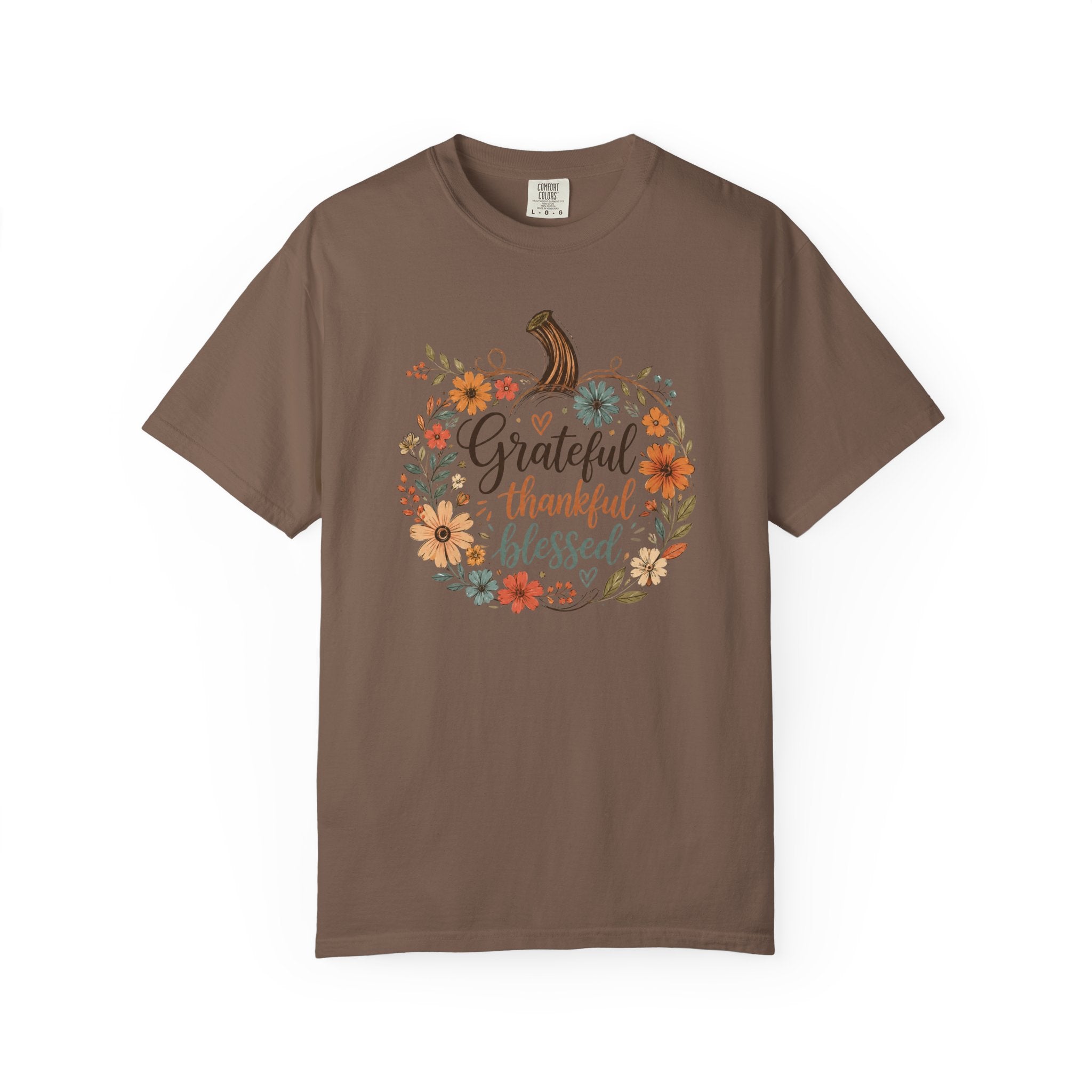 Grateful Thankful Blessed Floral Pumpking Comfort Colors T-shirt