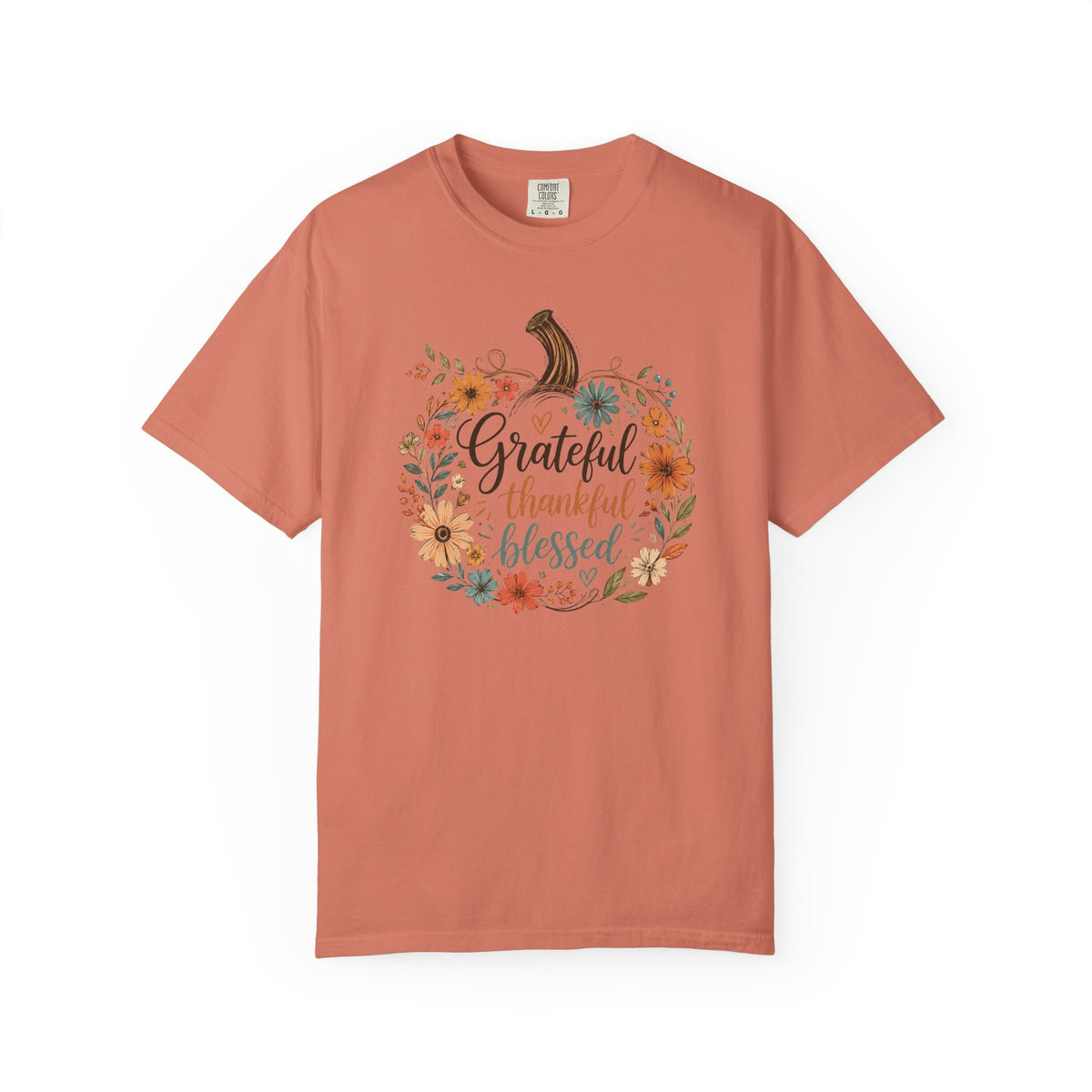 Grateful Thankful Blessed Floral Pumpkin - Comfort Colors 1717