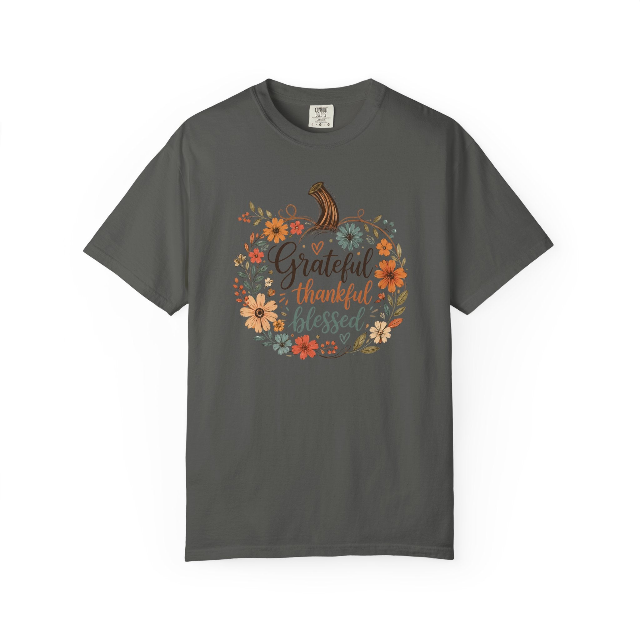 Grateful Thankful Blessed Floral Pumpking Comfort Colors T-shirt