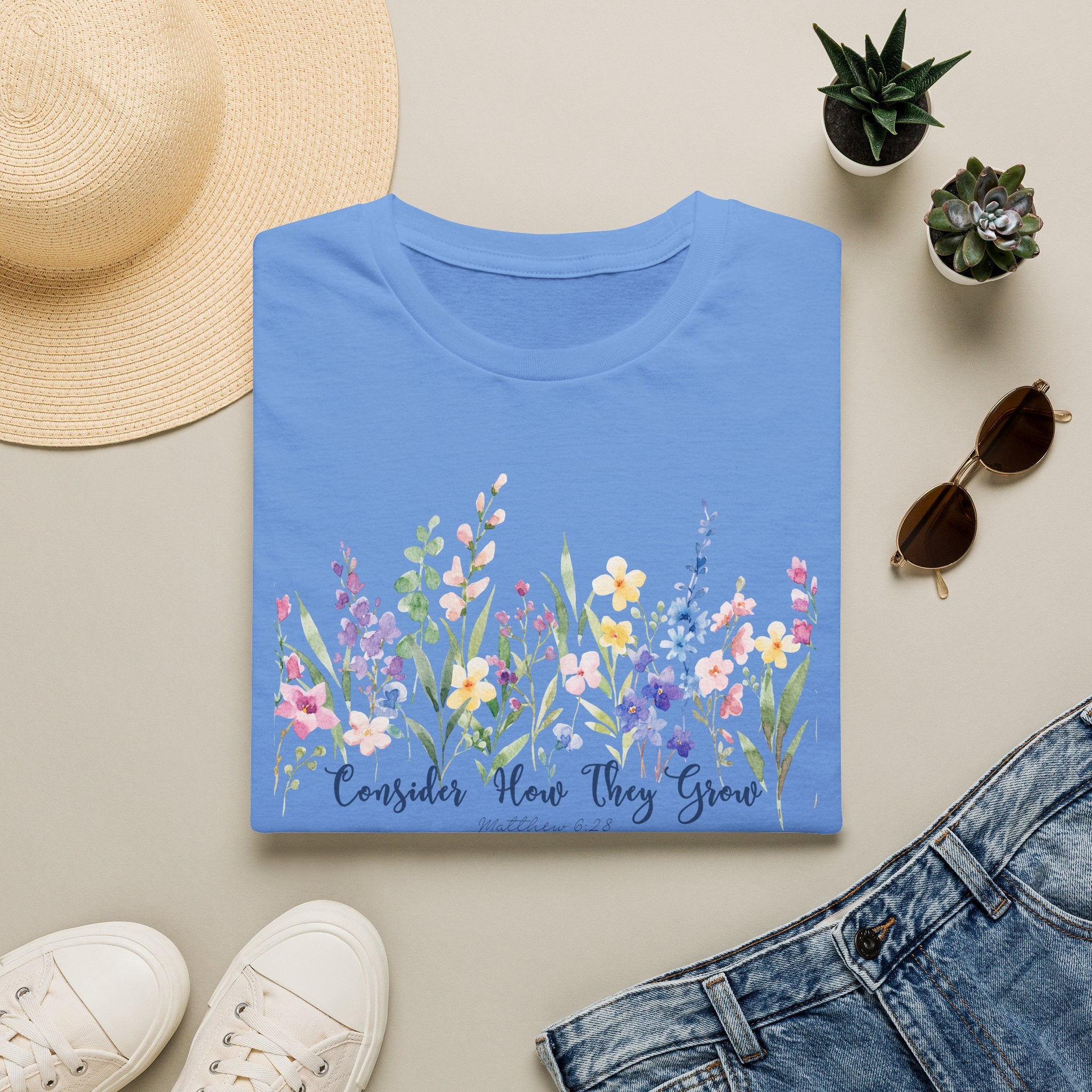 Consider How They Grow Matthew 6 Bible Verse Shirt Gildan 64000 T-Shirt