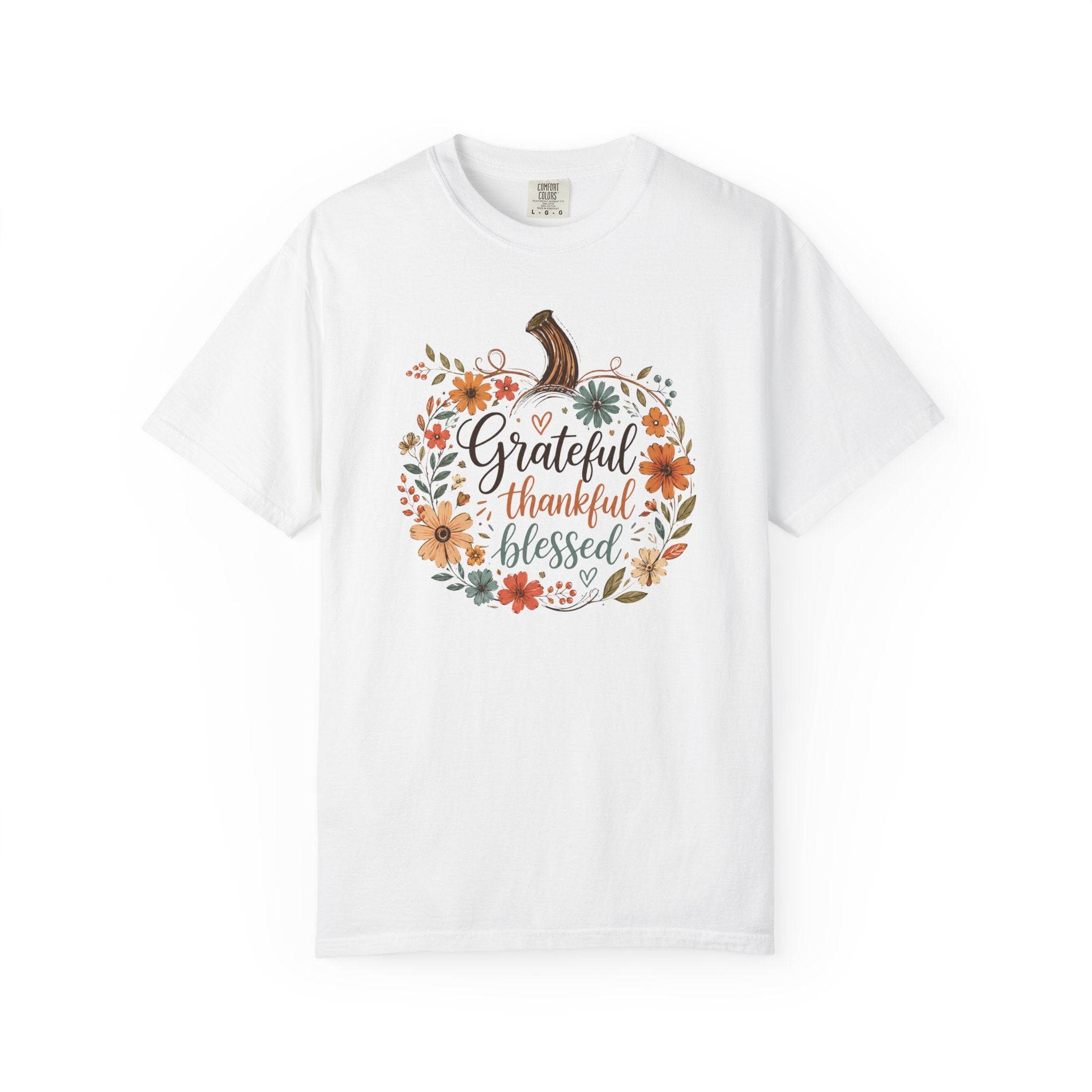 Grateful Thankful Blessed Floral Pumpking Comfort Colors T-shirt