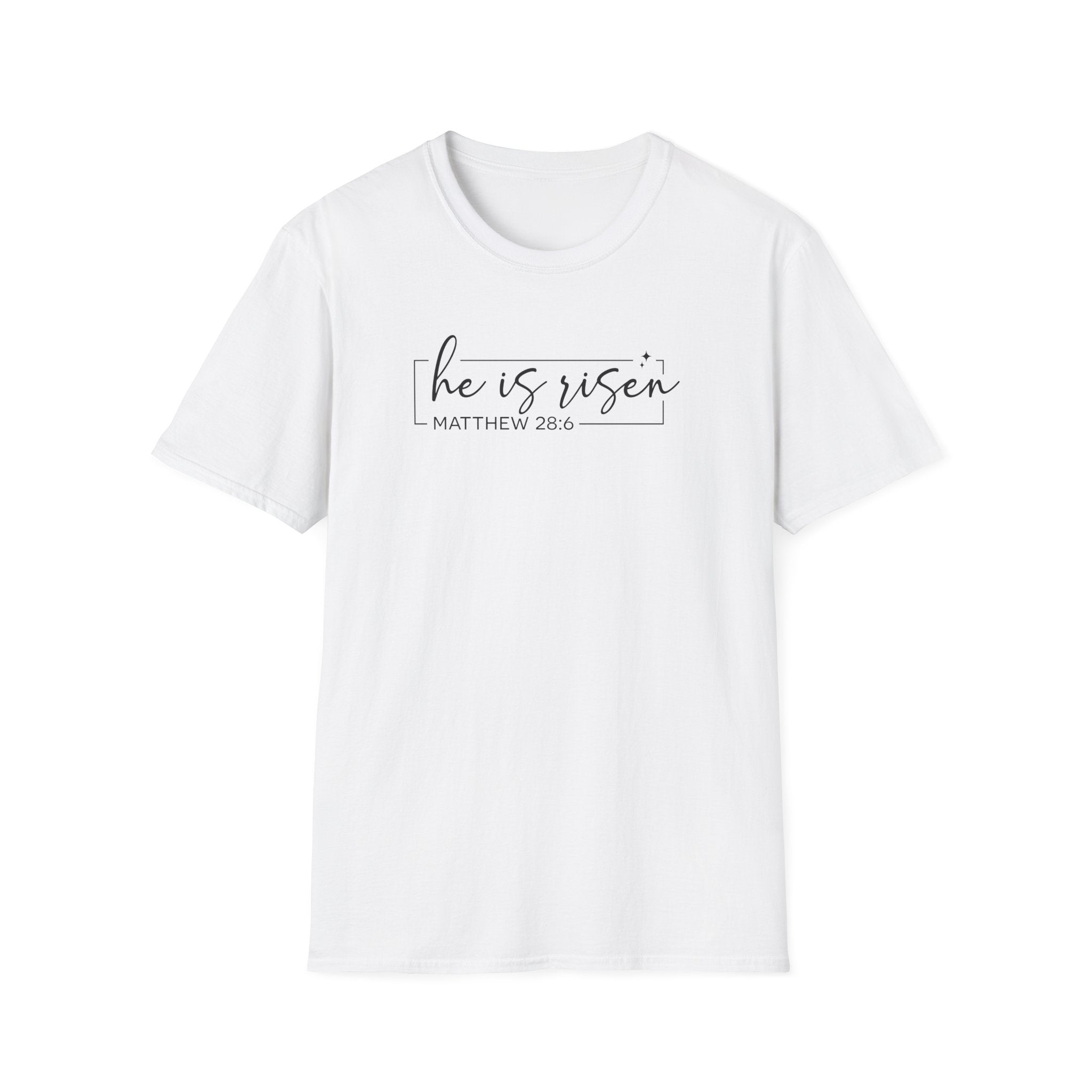 He Is Risen Matthew 28:6 Bible Verse Shirt Gildan 64000 T-Shirt