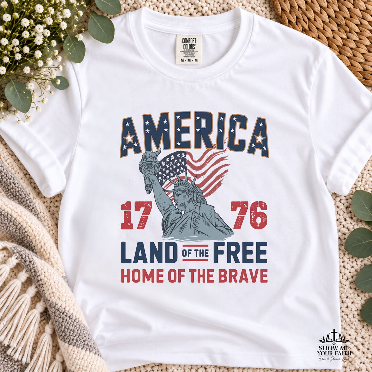 America 1776 Land of the Free Patriotic Tshirt - Comfort Colors 1717