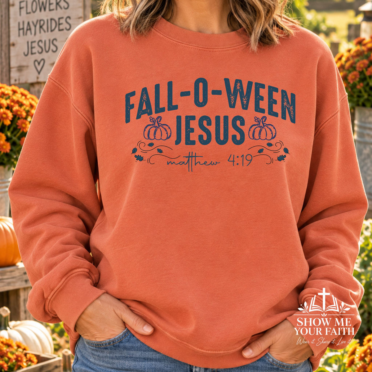 Fall-O-Ween Jesus Bible Verse Sweatshirt - Comfort Colors