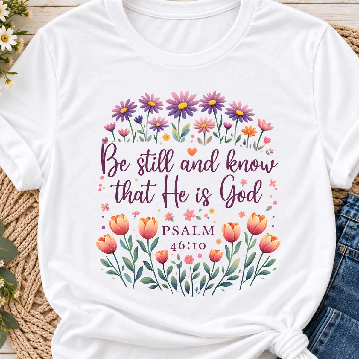 Be Still And Know That He Is God Bible Verse Shirt Psalm 46:10 Gildan 64000 T-Shirt